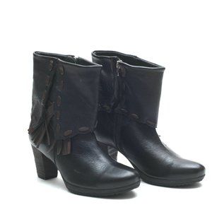 Leather Black Ankle Western Boots Heels Brown Stitching Summer Fashion